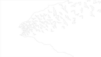 Obraz premium Vector Outline of a Swarm of Bats Flying Out of a Cave Entrance Minimalistic Halloween or Gothic Design Element