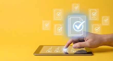 hand touching tablet with checklist concept on screen