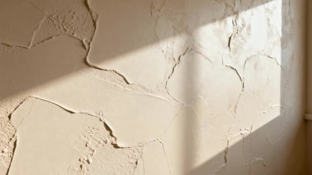 Medium shot of a textured drywall surface showcasing a smooth knockdown finish highlighting subtle light and shadow contrasts for decorative interior design.