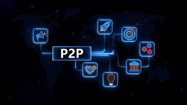 P2 P Network Concept with and Map Background peer to peer global
