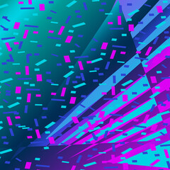 Festive abstract background with confetti vector illustration. Neon Blue Pink gradient geometric pattern. Trendy modern graphic design for Cover Banner Backdrop Poster Flyer Party Decor Event Card