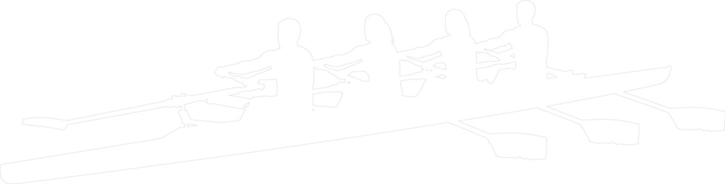 Four Person Rowing Crew Boat Silhouette Outline Minimalist Vector Art