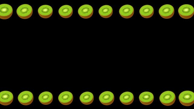Sliced Kiwi fruits decorative frame on plain black background