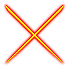 Bright orange neon x shape glowing against a stark black background