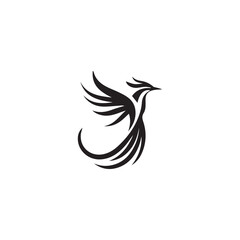 Obraz premium Stylized black phoenix bird logo against a white background