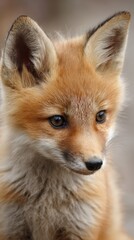 Fototapeta premium sad baby fox innocent sad look, shallow depth of field
