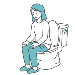 トイレに座ってリラックスしている女性のイラスト（快便・排泄・腸活）