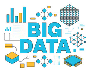 Big Data technology visualized with charts, graphs, and network diagrams.