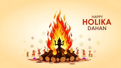 Happy Holika Dahan Bonfire Celebration  Hindu Festival Background Art