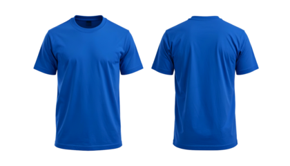 Front and back view of a blank, royal blue crew neck t-shirt (1)