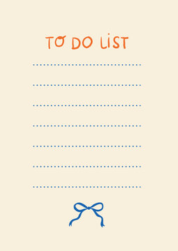 Vertical to-do list with hand-drawn orange header, dotted lines and blue bow at the bottom. Simple blank page template for planners, bullet journals, kids checklists and printables.