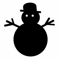 Naklejka premium Simple black silhouette of a snowman with a hat on a white background