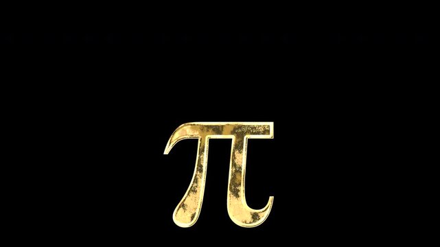 Gold Greek lowercase alphabet &ldquo;&pi;&rdquo;, light reflecting and patterns shifting, alpha channel