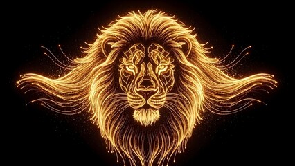 Obraz premium Neon Plexus Lion Desktop Wallpaper, Digital Sci-Fi Glowing Animal Illustration