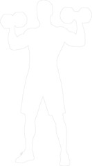 Bodybuilder Lifting Dumbbells Overhead Workout Outline Vector Icon