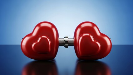 Building a strong relationship two red hearts as a symbolic dumbbell for enduring love