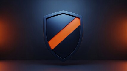 A sleek dark shield with a vibrant orange diagonal stripe represents strong digital protection