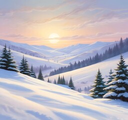 Fototapeta premium Peaceful winter holiday background, snow-covered field under soft moonlight, minimal landscape, tranquil mood