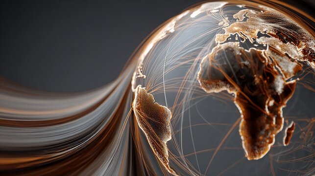 Digital globe with light trails in motion against dark backdrop, representing global connectivity - Powered by Adobe