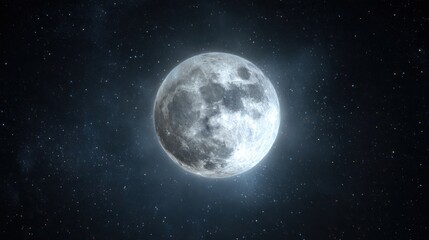 Obraz premium A large, detailed full moon shines brightly against a dark starry sky backdrop