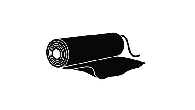 Minimalist flat vector icon of a black fabric roll unrolling, symbolizing textile, carpet, or paper material production isolated on white background