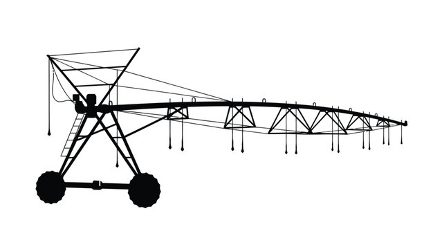 Large center pivot irrigation system silhouette isolated on white background