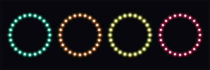 Set of Glowing Neon Dotted Circle Frames  Light Effect Isolated on Black Background Vector Illustration © Rehan