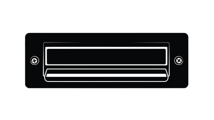Obraz premium Black rectangular mail slot or label holder icon with screws, minimalist flat vector silhouette design isolated on white background