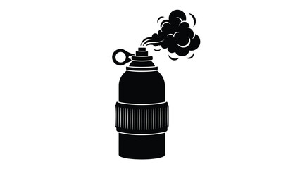 Fototapeta premium Black smoke bomb silhouette with ring and pin, isolated on white background