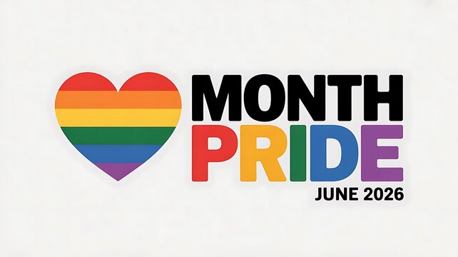 Pride month celebration logo with rainbow heart