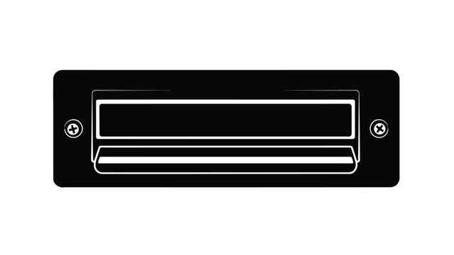 Black rectangular mail slot or label holder icon with screws, minimalist flat vector silhouette design isolated on white background