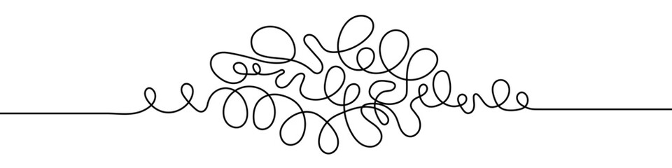 Tangled, continuous line forming a knot. Drawing in one line art style with editable black stroke on a white background. Vector illustration.