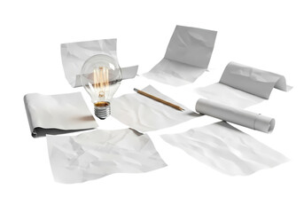 Creative process with crumpled paper and lightbulb