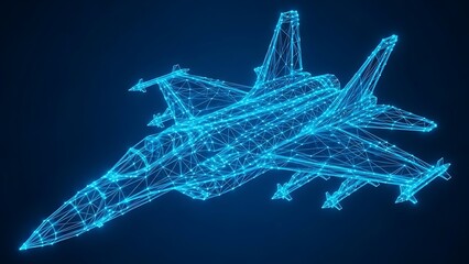 Wireframe model of a fighter jet aircraft in flight