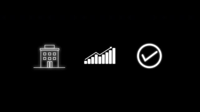 Building growth chart and checkmark icons for presentations, reports, infographics, and businessrelated designs emphasizing progress, success, and achievement.