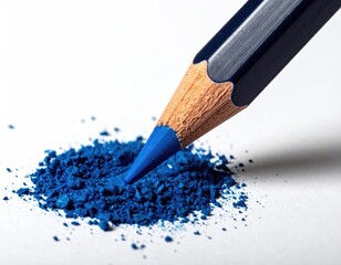 Blue pencil with its tip touching blue powder