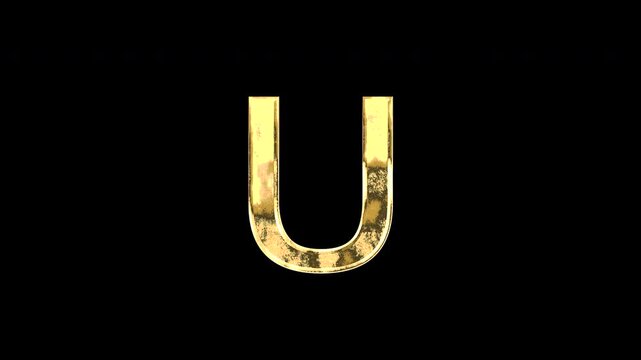 Gold Greek lowercase alphabet &ldquo;&upsilon;&rdquo;, light reflecting and patterns shifting, alpha channel