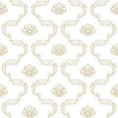 Vintage seamless pattern. Classic Victorian pattern with hand drawn acanthus leaf swirls and crests. Baroque whimsical line background for wedding invitation, gift wrap, packaging, fabric, wallpaper.
