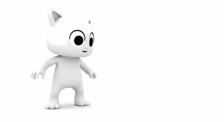 Naklejka premium Simple White Cartoon Cat Character 3D