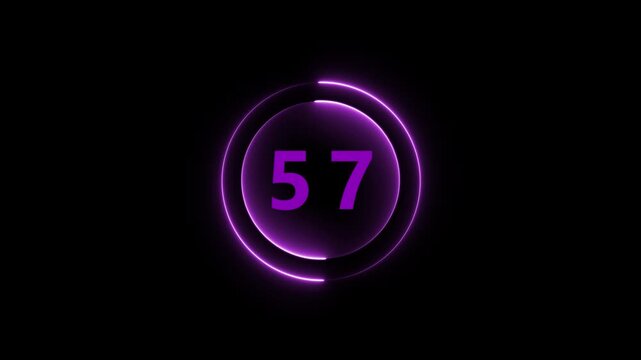 Purple Neon Circle With Number 57 On Black Background fifty seven numeral