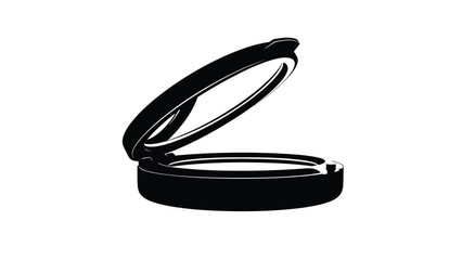 Black silhouette of a compact makeup mirror with lid open isolated on white background