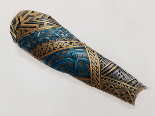 Colored Sleeve Tattoo with Bold Geometric Ocean Pattern