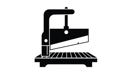 Black silhouette of a band saw machine on , minimalist vector design isolated on white background