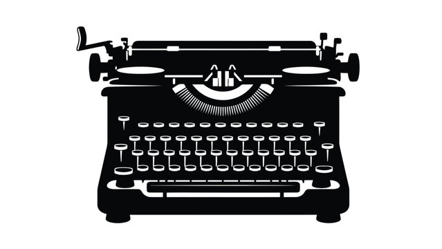 Vintage Typewriter Silhouette Icon Vector Graphic isolated on white background