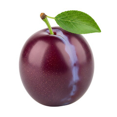 Fresh plum with green leaf on black background