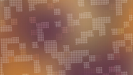 Retro gradient mesh background with scattered glowing square grid clusters on warm vintage tones