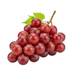 Fresh red grapes with green leaves on black background