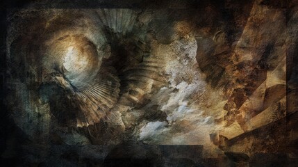 Abstract swirl of dark and light tones, hinting at geological formations and airy clouds