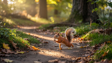 A squirrel darts across her path at dawn