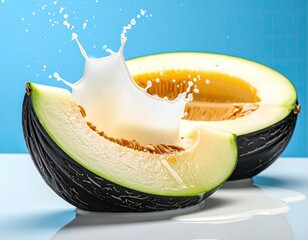 Splashing milk on sliced melon